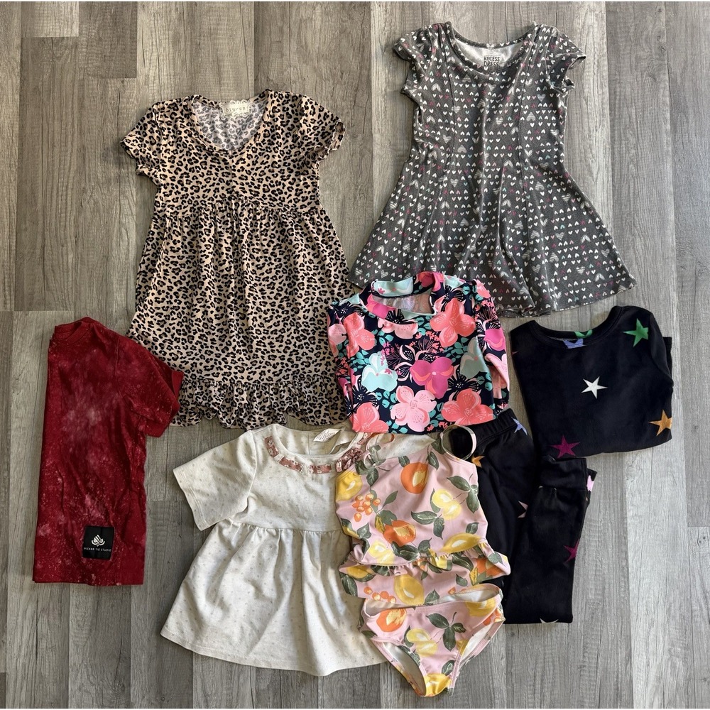Lot of 9 Girl Clothes 5T and 5/6 girls Dresses Swim Suit Pajamas Shirts Swim Top
